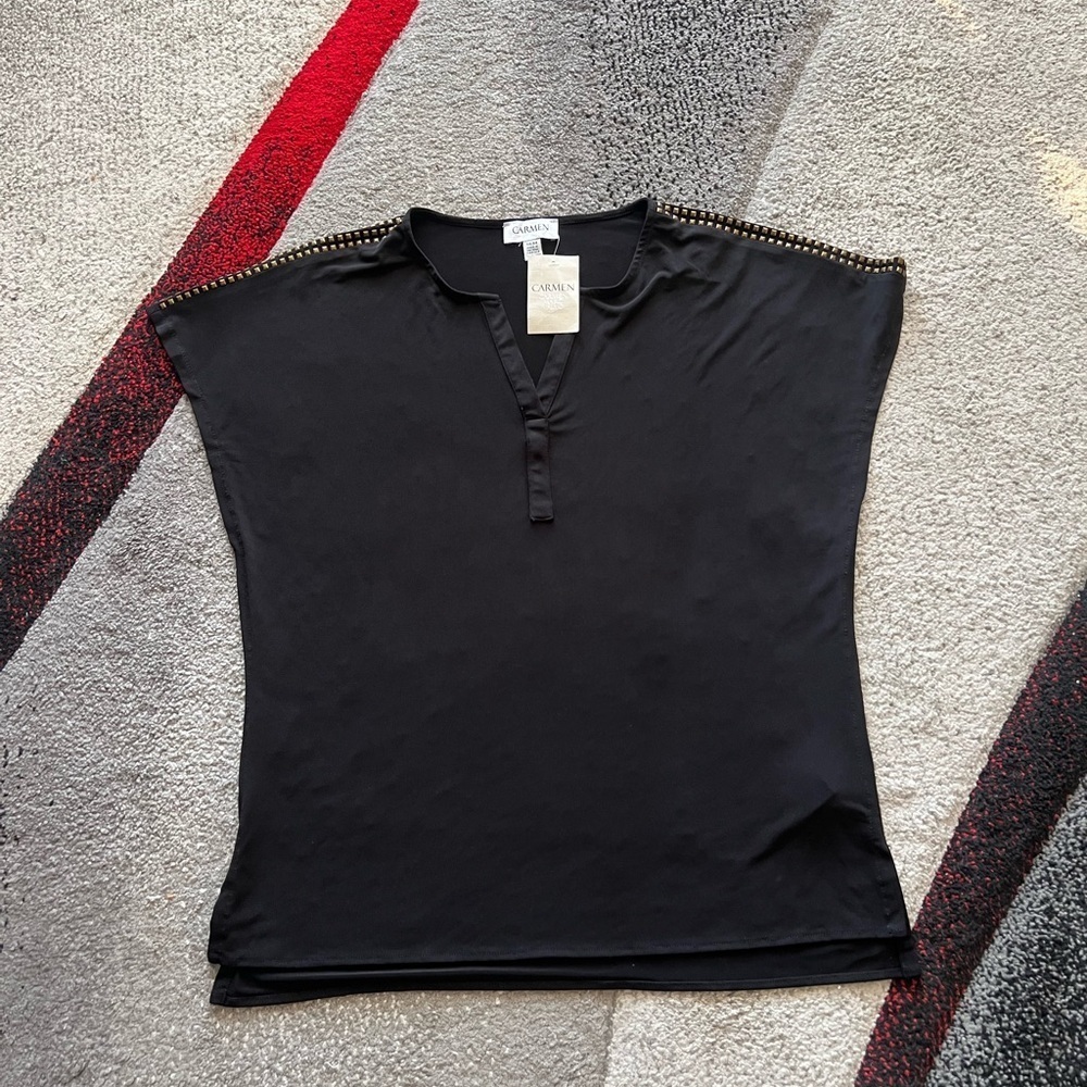 Carmen Marc Valvo Black Studded Blouse